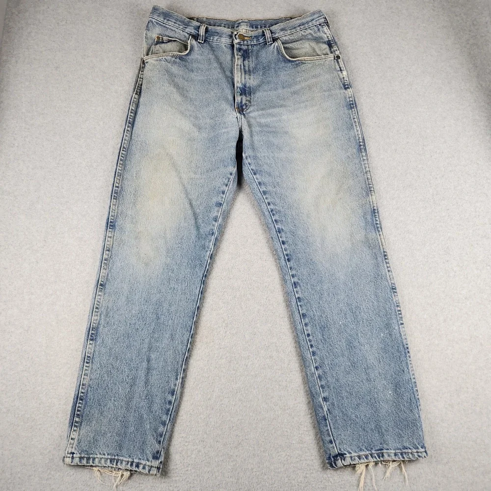 Wrangler Jeans Mens W34 Blue Denim Faded Workwear Medium Wash Boho Straight‎ Leg